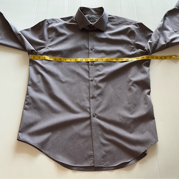 CK Calvin Klein Slim Fit Non Iron Button Up Long Sleeve Shirt Purple Gray 17 1/2 - Picture 8 of 9